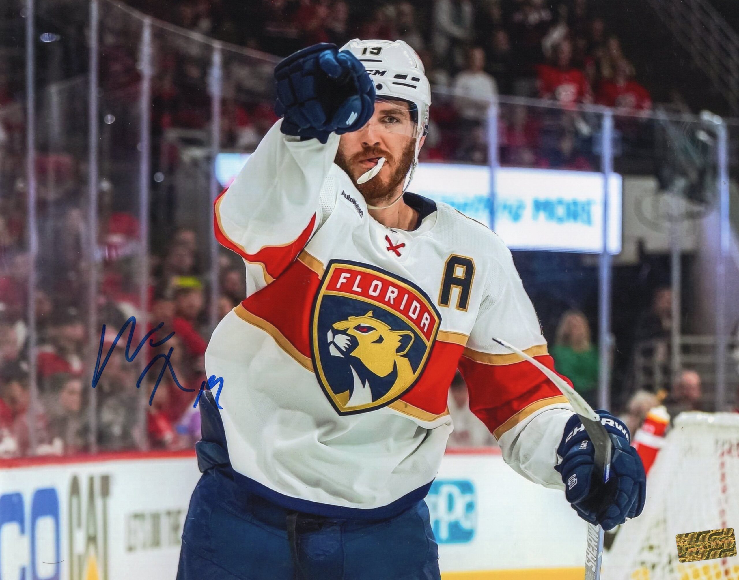 Matthew Tkachuk Florida Panthers Pointing In White Jersey Autographed 8x10 Photo