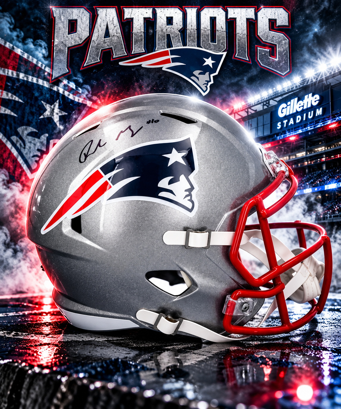 Drake Maye New England Patriots Autographed Riddell Speed Replica Helmet