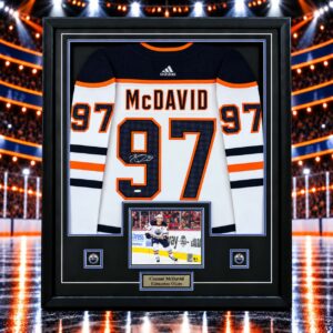 Connor Mcdavid Signed Framed 34x42 Edmonton Oilers Away Adidas Authentic Jersey
