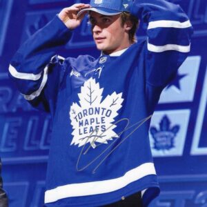 Gavin McKenna Toronto Maple Leafs Autographed Blue Jersey 8x10 Photo