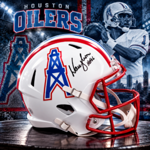 Warren Moon Signed Houston Oilers Full Size Replica Football Helmet with Note
