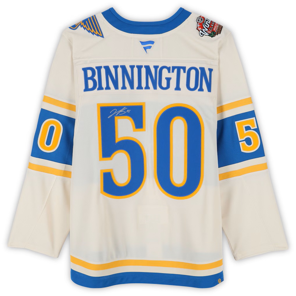 Jordan Binnington St. Louis Blues Autographed 2022 NHL Winter Classic adidas Authentic Jersey