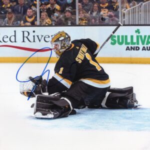 Jeremy Swayman Boston Bruins Classic Black Jersey Autographed 8x10 Photo