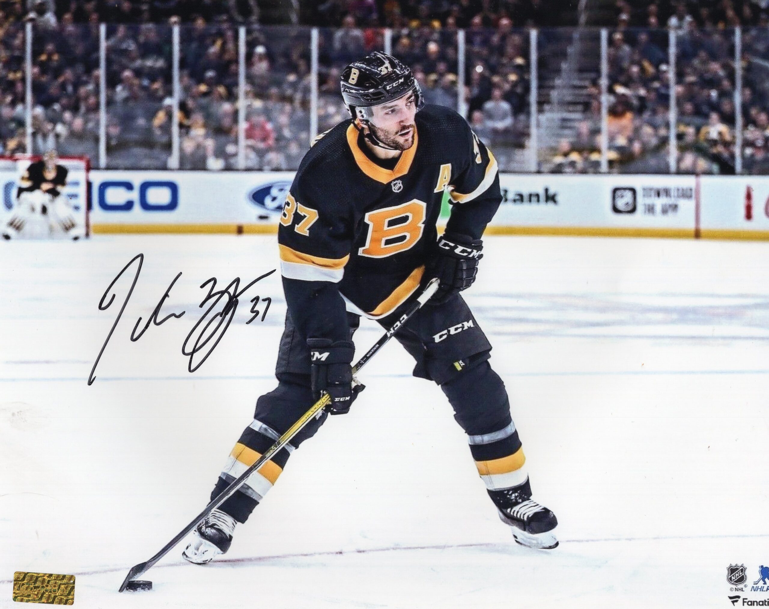Patrice Bergeron Boston Bruins Classic Black Jersey Autographed 8x10 Photo