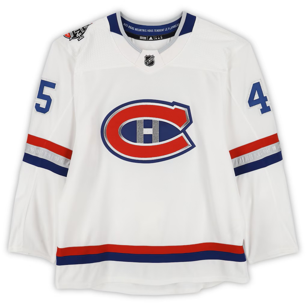 Joe Morrow Montreal Canadiens Player-Issued #45 White adidas Jersey vs. Ottawa Senators on December 16, 2017 - NHL 100 Classic - Image 2