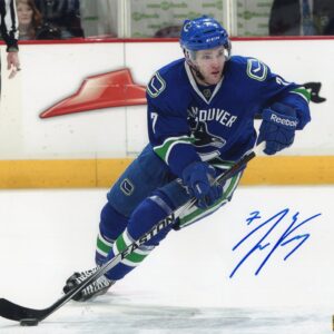 Linden Vey Vancouver Canucks Skating in Blue Jersey Autographed 8x10 Photo