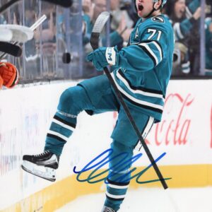 Macklin Celebrini San Jose Sharks Aqua Autographed 8x10 Photo