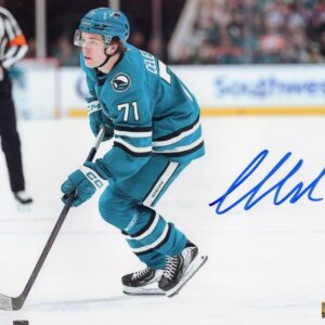 Macklin Celebrini San Jose Sharks Turquoise Autographed 8x10 Photo