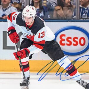 Nico Hischier New Jersey Devils Puck On His Stick Autographed 8x10 Photo