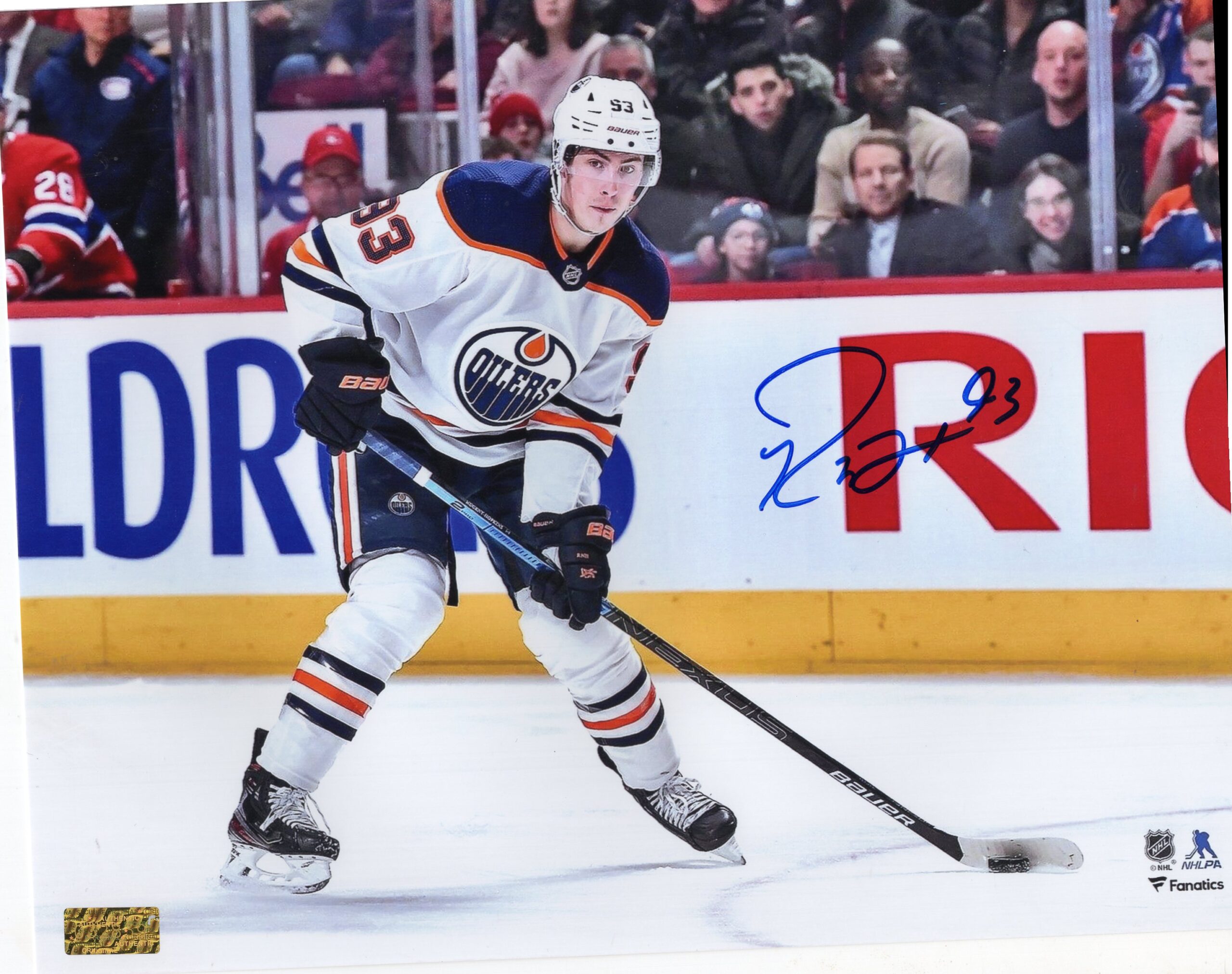 Ryan Nugent-Hopkins Edmonton Oilers Wearing A White Jersey Autographed 8x10 Photo