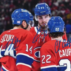 Cole Caufield, Nick Suzuki & Arber Xhekaj Montreal Canadiens Autographed 8x10 Photo