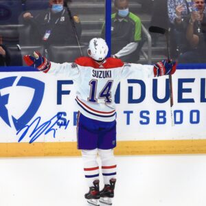 Nick Suzuki Montreal Canadiens Goal Scoring Pose Autographed 8x10 Photo