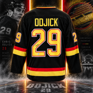 Gino Odjick Autographed Vancouver Canucks Black Fanatics Throwback Jersey