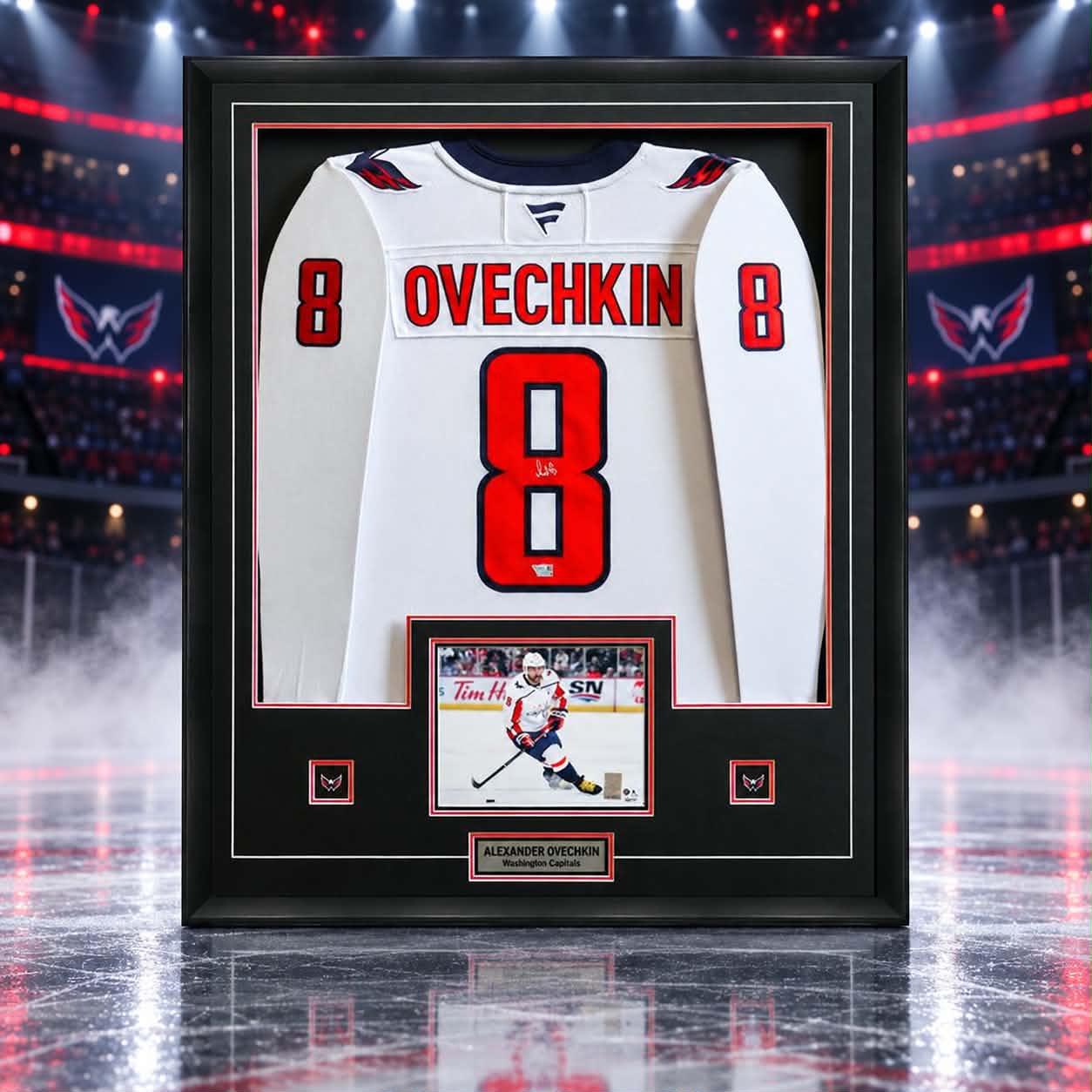 Alex Ovechkin Signed Framed 34x42 Washington Capitals Away Fanatics Premium Jersey
