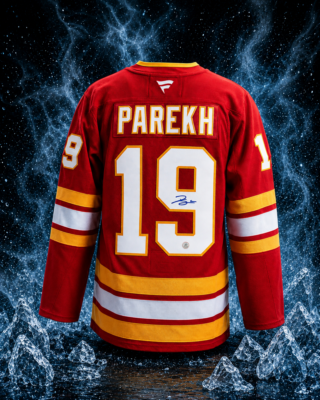 Zayne Parekh Autographed Calgary Flames Fanatics Premium Jersey