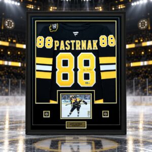 David Pastrnak Signed Framed 34x42 Boston Bruins Black Fanatics Premium Jersey