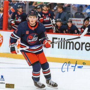 Cole Perfetti Winnipeg Jets Autographed Blue Jersey 8x10 Photo