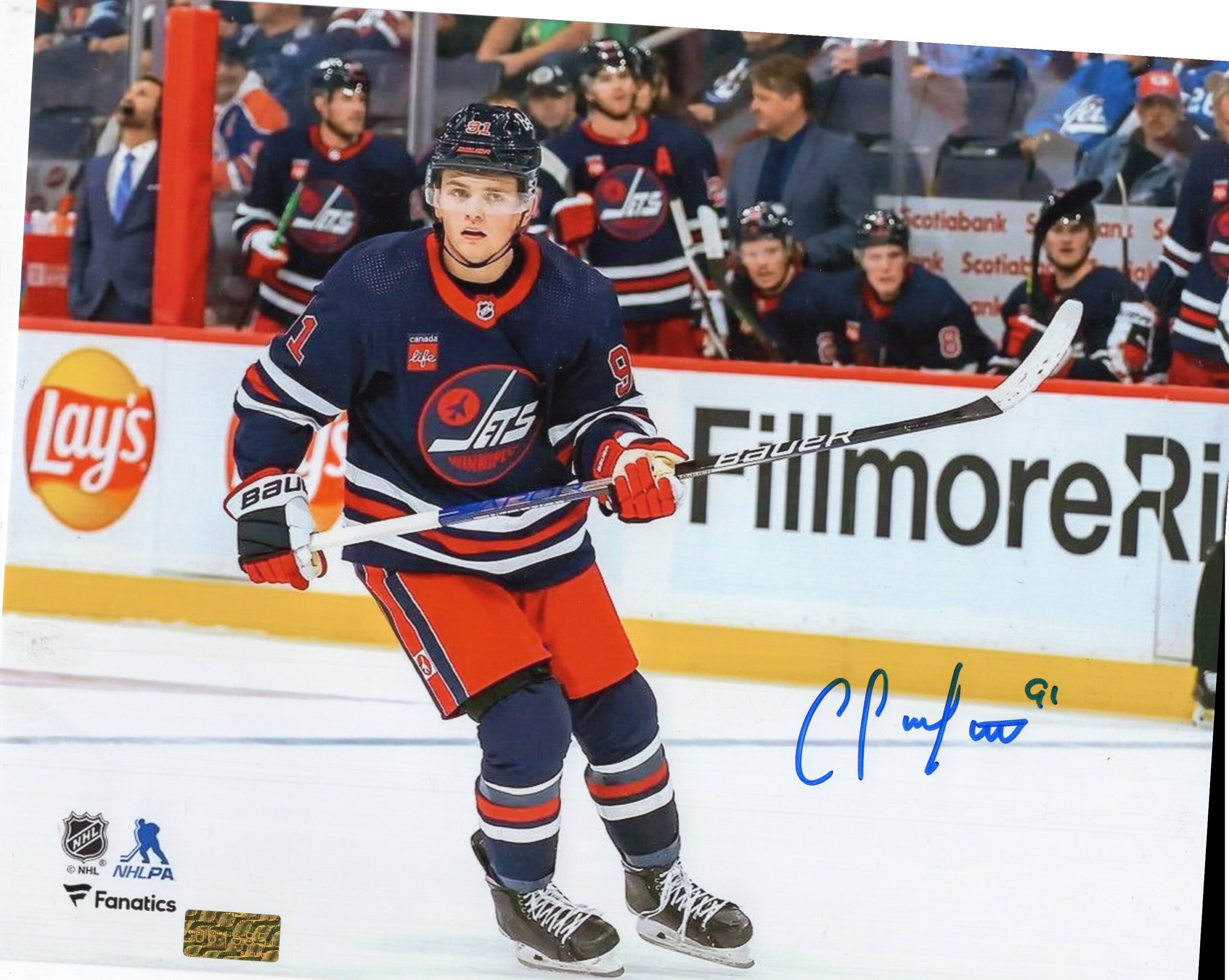 Cole Perfetti Winnipeg Jets Autographed Blue Jersey 8x10 Photo