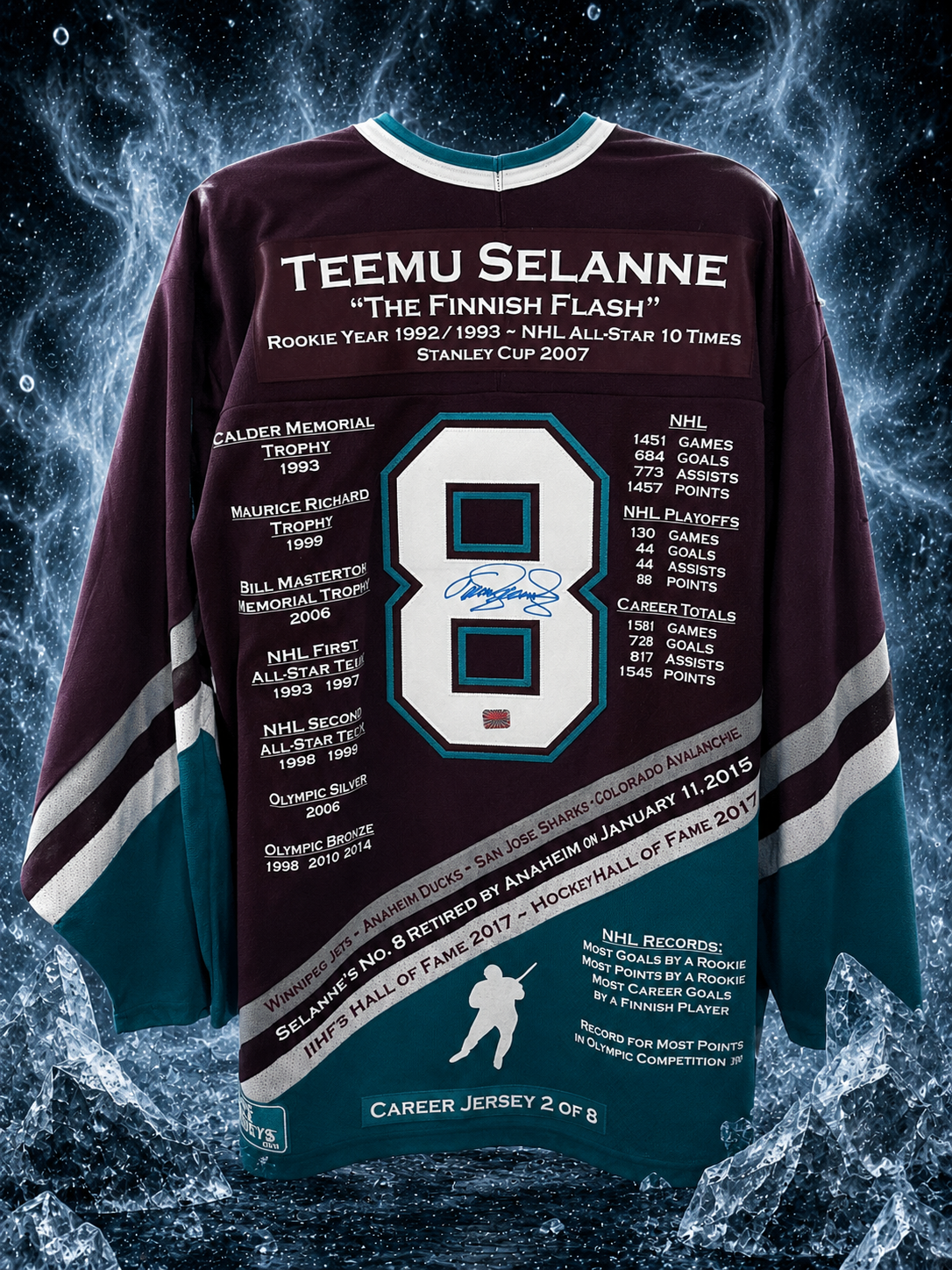 Teemu Selanne Anaheim Ducks Autographed Jersey That includes a hologram for authenticity.