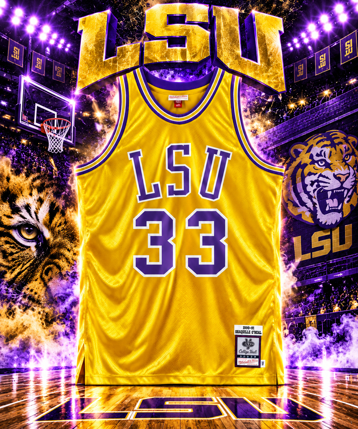 Shaquille O'Neal LSU Tigers Autographed Mitchell & Ness Home 1990 Authentic Jersey - Image 2