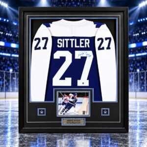 Darryl Sittler Signed Framed Jersey Maple Leafs Replica Fanatics Blue Inscr "HHOF 1989"