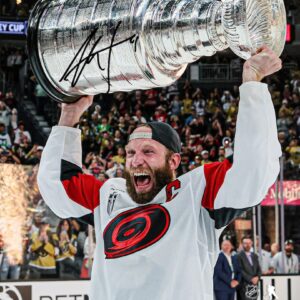 Jordan Staal Carolina Hurricanes Autographed 2026 Stanley Cup Champions 8" x 10" Raising Cup Photograph