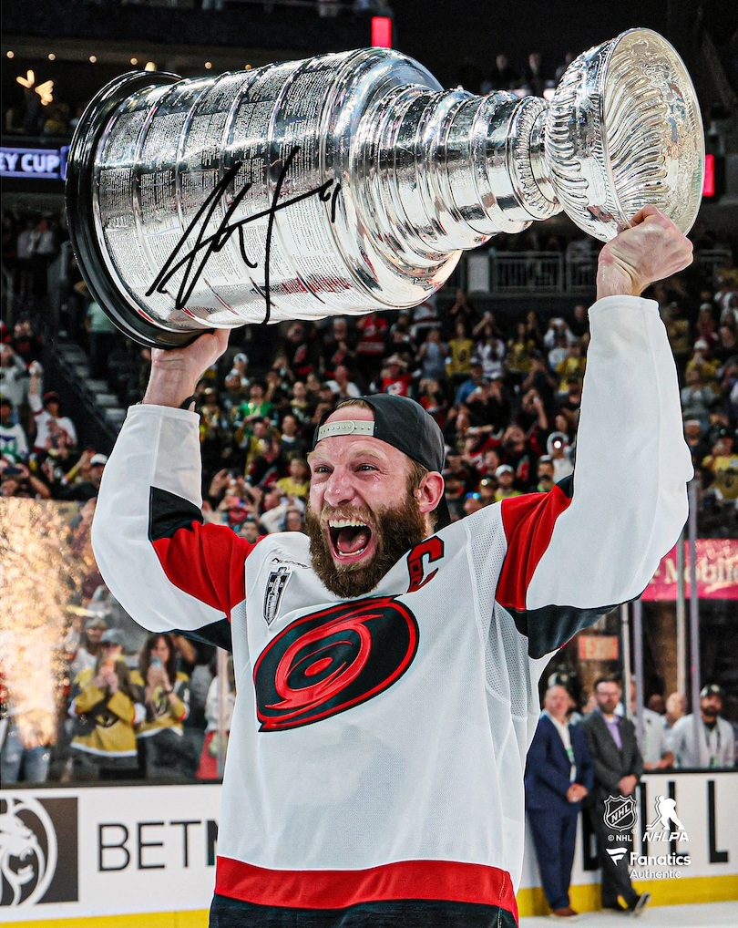Jordan Staal Carolina Hurricanes Autographed 2026 Stanley Cup Champions 8" x 10" Raising Cup Photograph