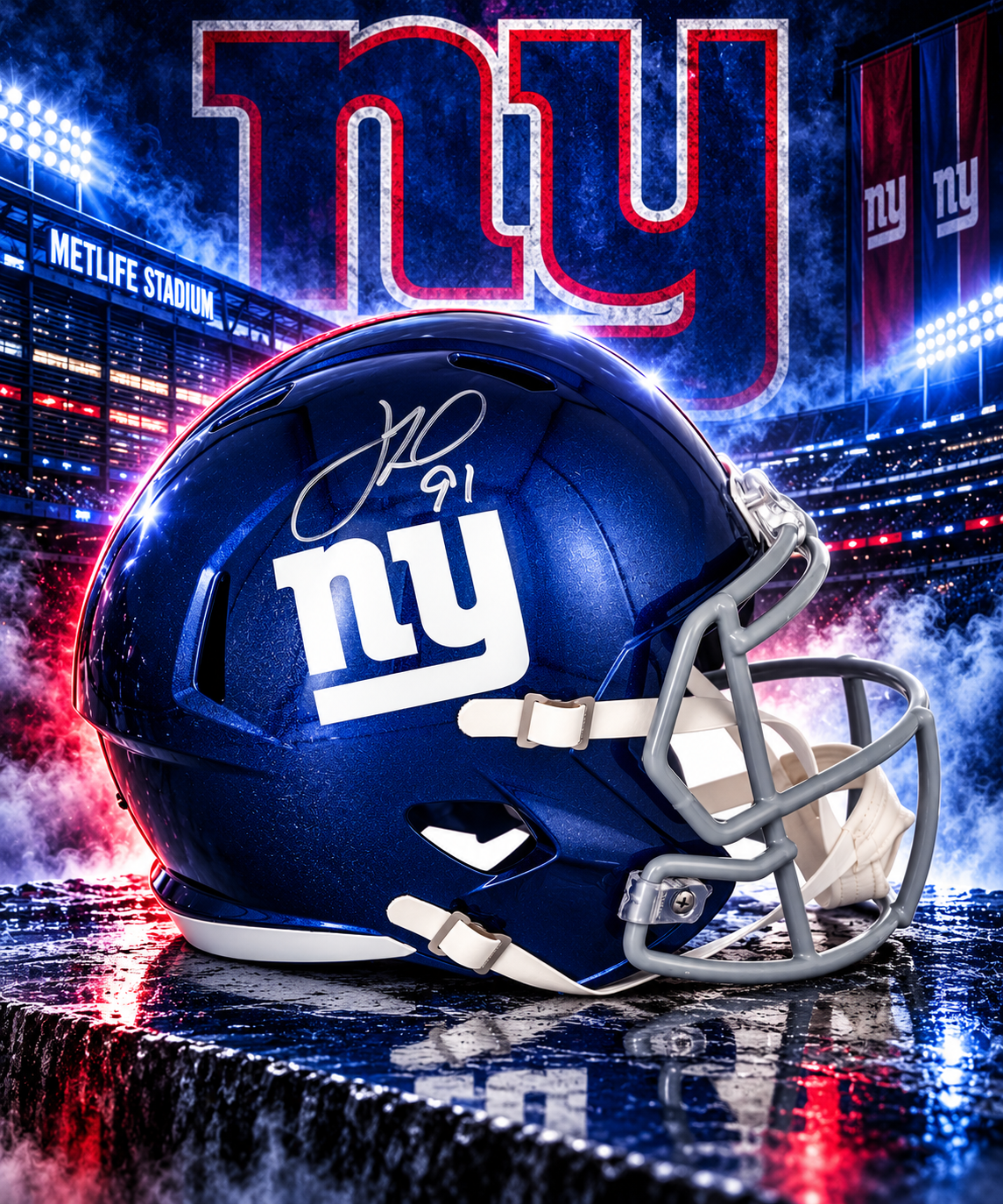 Justin Tuck New York Giants Autographed Riddell Speed Replica Helmet