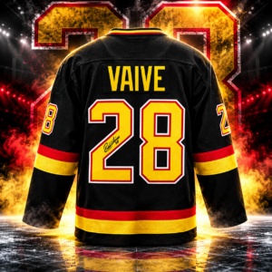Rick Vaive Autographed Vancouver Canucks Black Fanatics Throwback Jersey