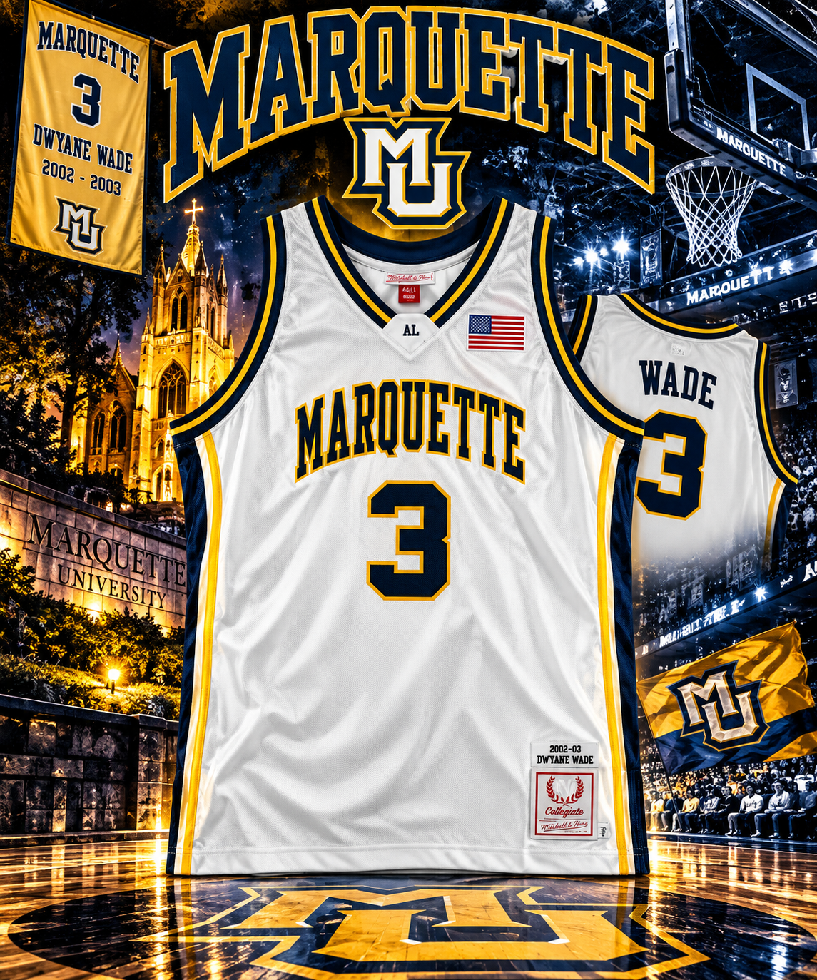 Dwyane Wade Marquette Golden Eagles Autographed White Mitchell & Ness 2002 Authentic Jersey - Image 2
