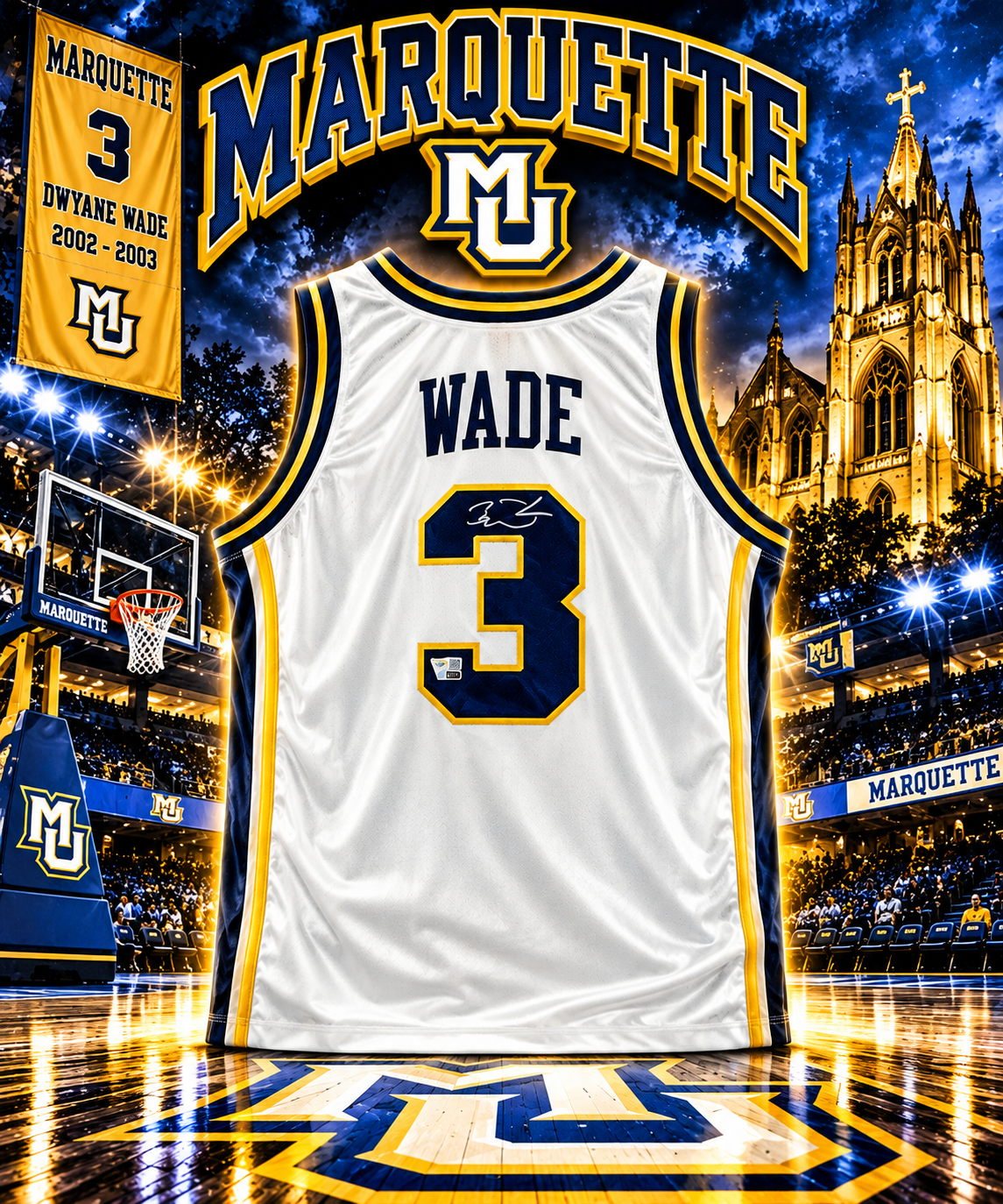 Dwyane Wade Marquette Golden Eagles Autographed White Mitchell & Ness 2002 Authentic Jersey