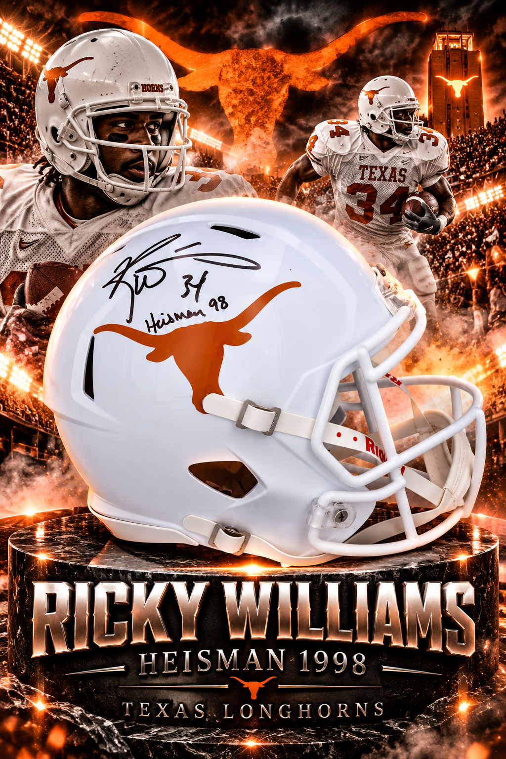 Ricky Williams Texas Longhorns Autographed Riddell Speed Replica Helmet with "Heisman 98" Inscription