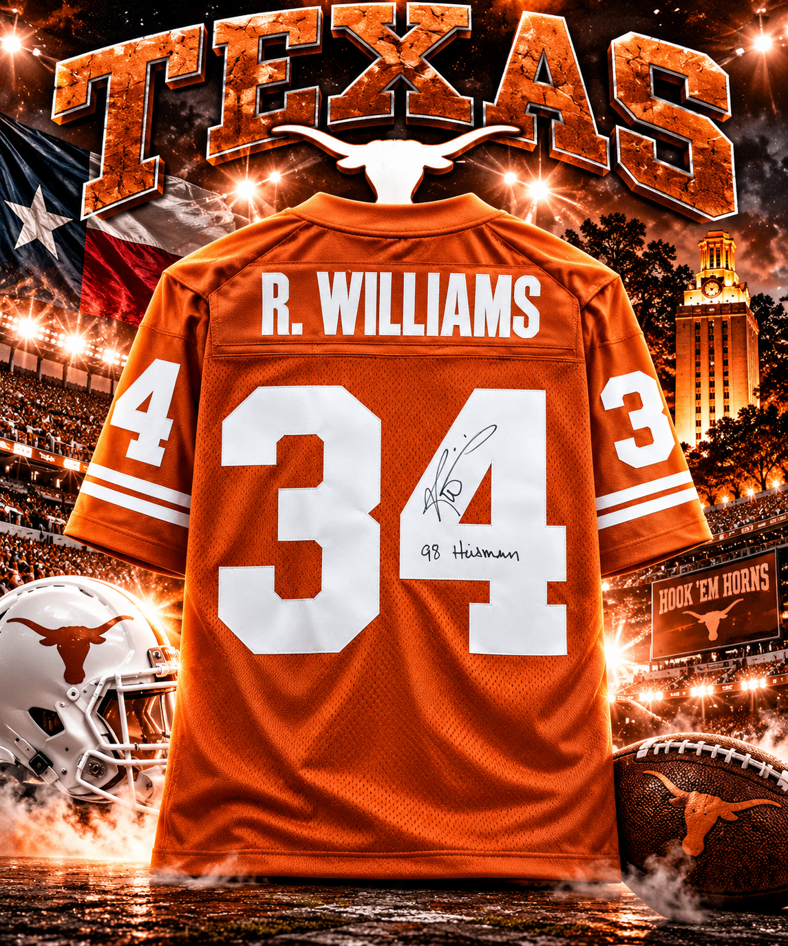 Ricky Williams Texas Longhorns Autographed Texas Orange Mitchell & Ness 1998 Legacy Jersey with "98 Heisman" Inscription