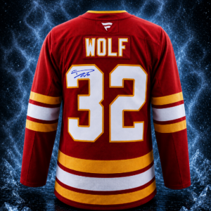 Dustin Wolf Autographed Calgary Flames Fanatics Premium Jersey