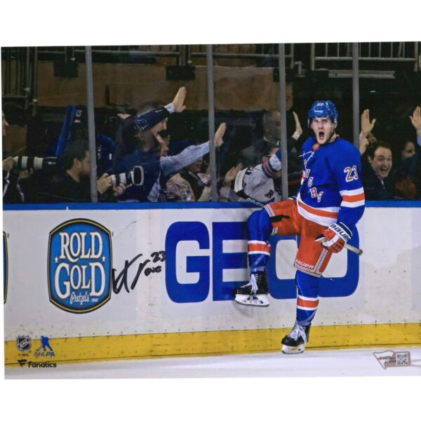 Adam Fox New York Rangers Autographed 8" x 10" Blue Jersey Goal Celebration Photograph