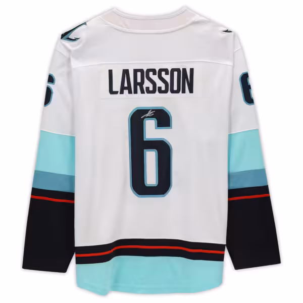 Adam Larsson White Seattle Kraken Autographed Fanatics Breakaway Jersey with Inaugural Season Jersey Patch