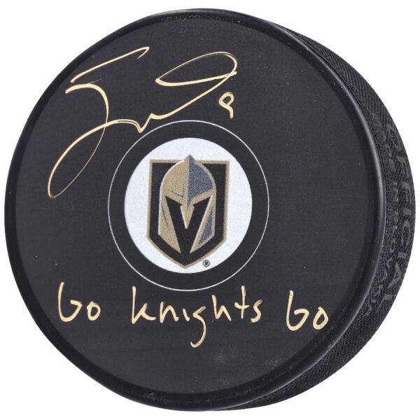 Jack Eichel Vegas Golden Knights Autographed Hockey Puck with "Go Knights Go" Inscription