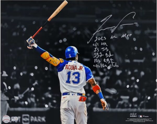Ronald Acuña Jr. Atlanta Braves Autographed 16" x 20" Spotlight Photograph with Multiple Inscriptions - Limited Edition of 23