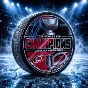 Logan Stankoven Carolina Hurricanes Autographed 2026 Stanley Cup Champions Hockey Puck with "2026 SC Champs" Inscription