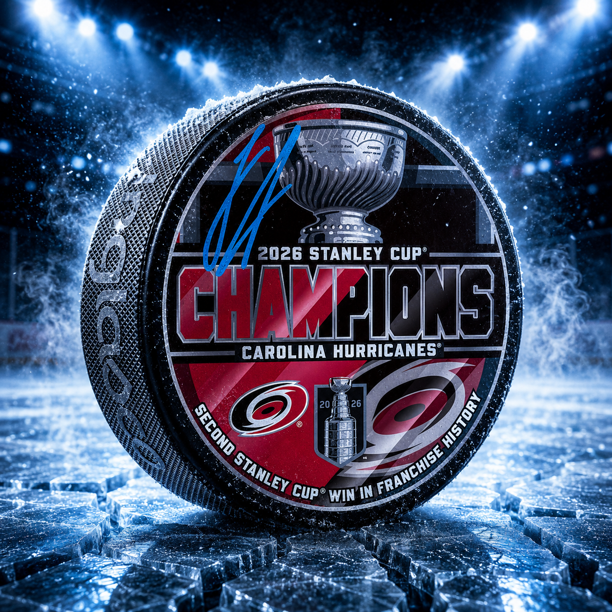 Logan Stankoven Carolina Hurricanes Autographed 2026 Stanley Cup Champions Hockey Puck with "2026 SC Champs" Inscription