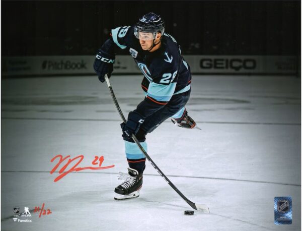 Vince Dunn Seattle Kraken Autographed 11" x 14" Navy Jersey Shooting Spotlight Photograph - Limited Edition of 22