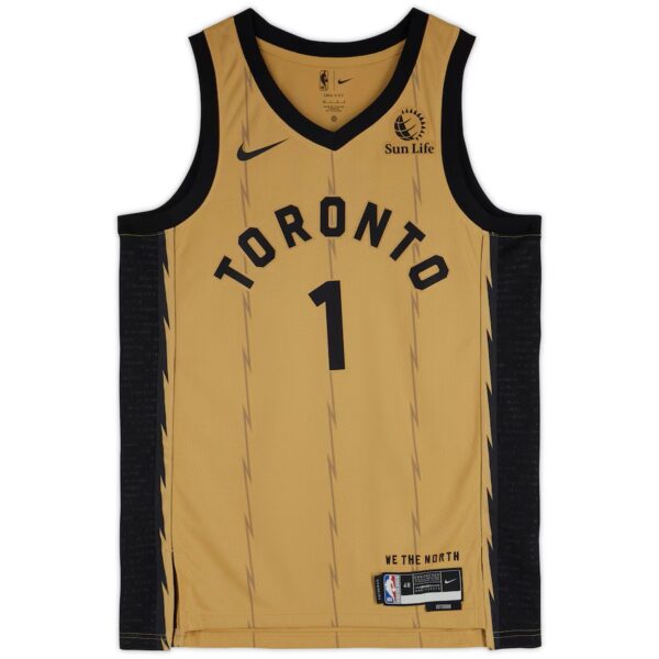 Gradey Dick Toronto Raptors Autographed Gold Nike 2023-24 City Edition Swingman Jersey - Image 2