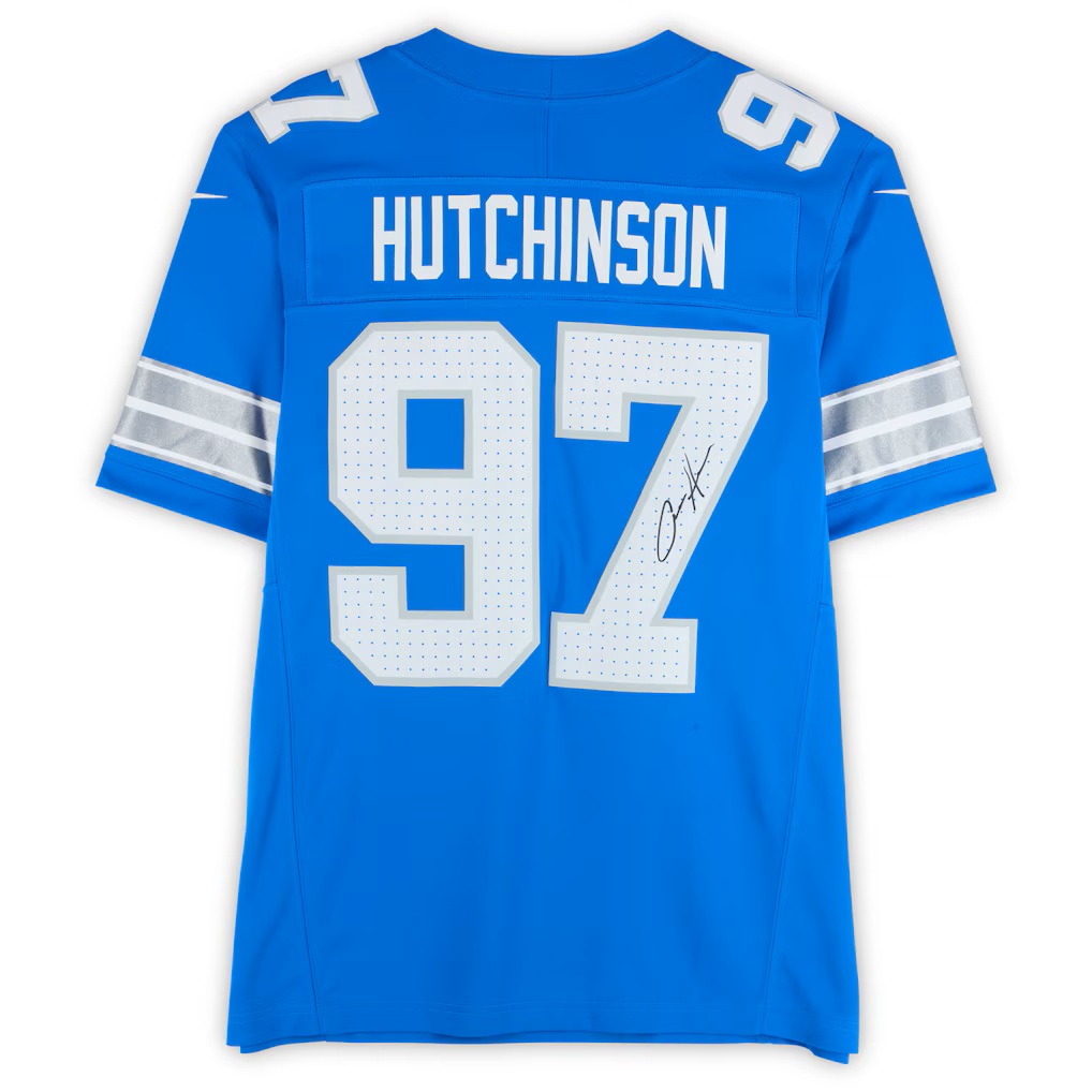 Aidan Hutchinson Detroit Lions Autographed Blue Nike Vapor F.U.S.E. Limited Jersey