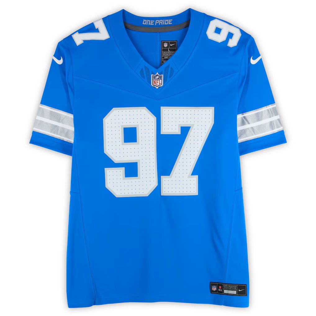 Aidan Hutchinson Detroit Lions Autographed Blue Nike Vapor F.U.S.E. Limited Jersey - Image 2