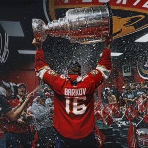 Aleksander Barkov Florida Panthers Autographed 2024 Stanley Cup Champions 16" x 20" Locker Room Raising Cup Photograph