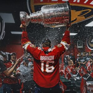 Aleksander Barkov Florida Panthers Autographed 2024 Stanley Cup Champions 16" x 20" Locker Room Raising Cup Photograph