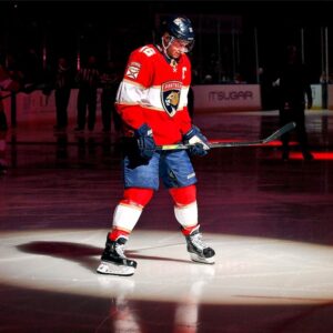Aleksander Barkov Florida Panthers Unsigned Red Jersey Pregame Spotlight Photograph