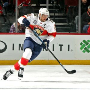 Aleksander Barkov Florida Panthers Unsigned White Jersey Skating Photograph
