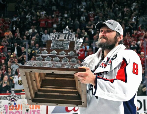 Alex Ovechkin Washington Capitals Unsigned 2018 Stanley Cup Champions Holding Conn Smythe Photograph
