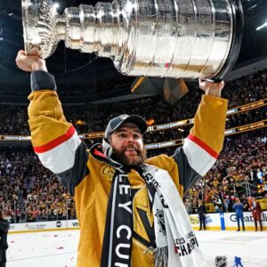 Alex Pietrangelo Vegas Golden Knights Unsigned 2023 Stanley Cup Champions Raising Cup Photograph